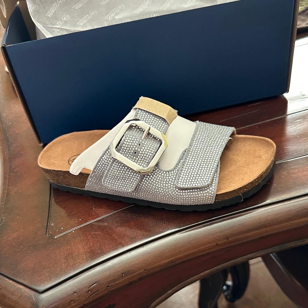 Gray Rhinestone Slide Sandals - Picture 3 of 5
